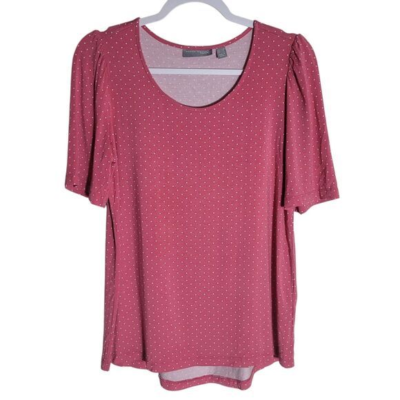 Susan Graver Polka Dot Puff Sleeve Tee Shirt Women's Small Pink Jersey Knit - Picture 1 of 8